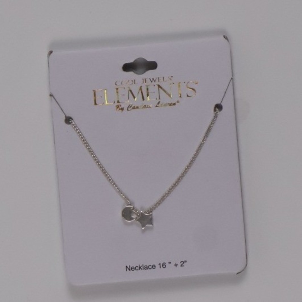 Elements by Claire Lyons Necklace Star Moon Charm Silver Tone 16 inch NWT